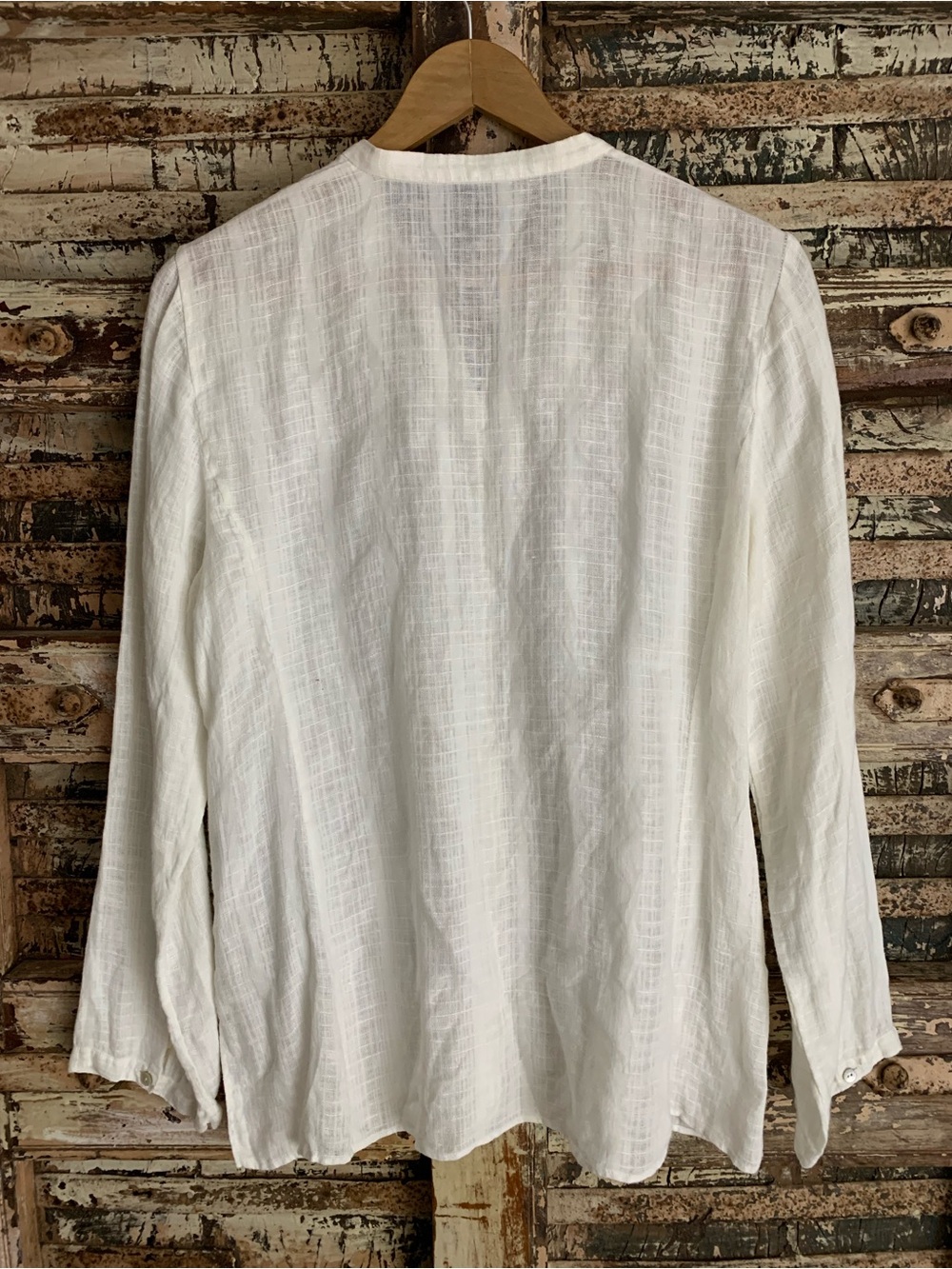 Eileen Fisher White Organic Handkerchief Linen Mandarin Collar Shirt, Fits Small - Picture 2 of 11